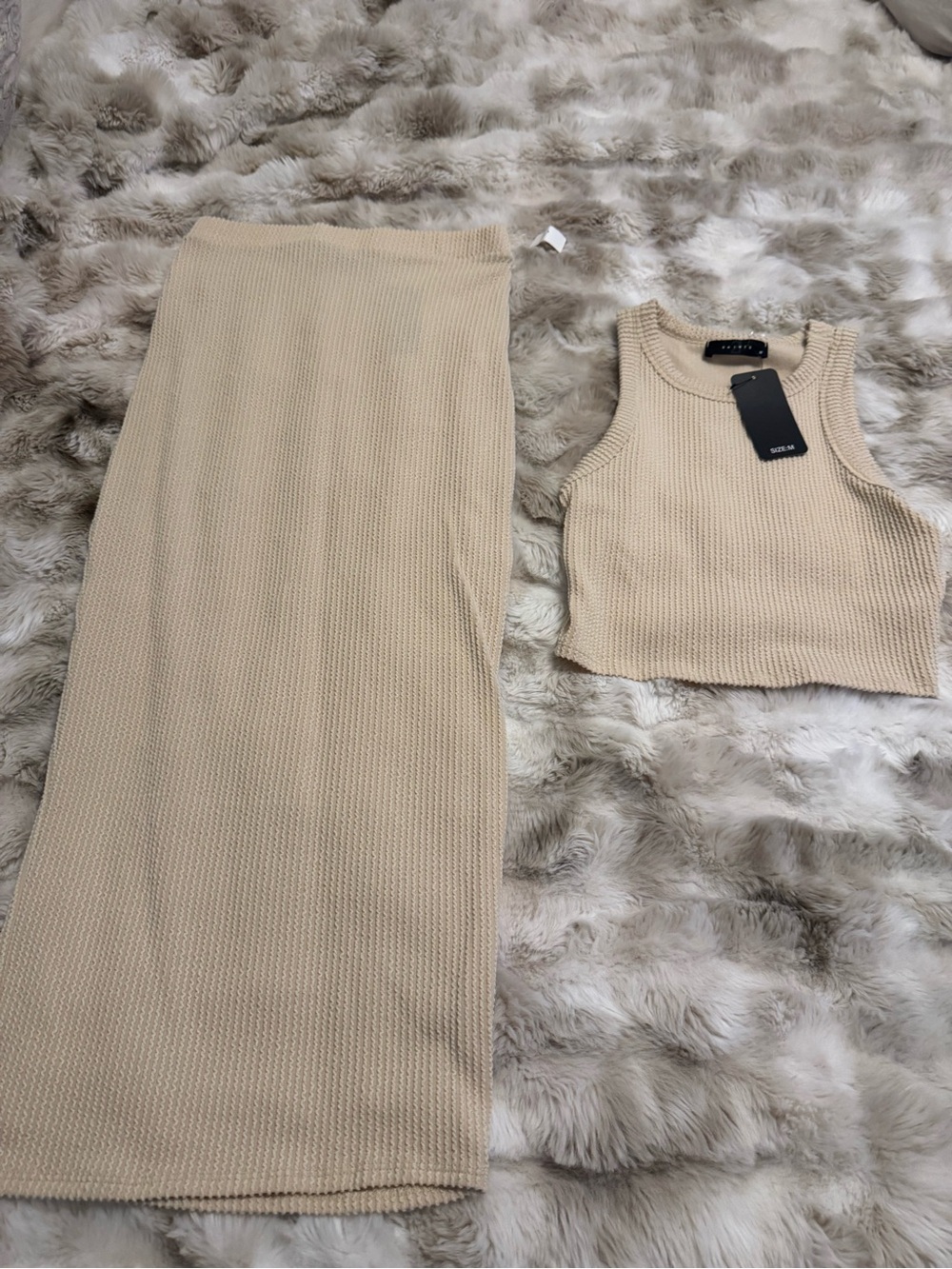 Beige Knit Maxi Skirt - Sleeveless Set Compatible